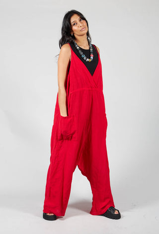 Loose Fit Dungarees in Red