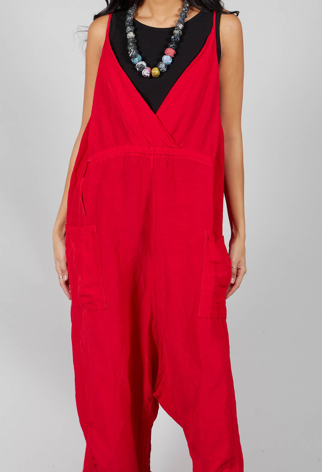 Loose Fit Dungarees in Red