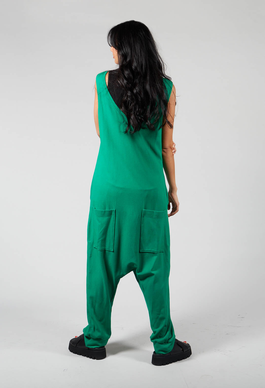 Sleeveless Overalls with V Neck Back in Green