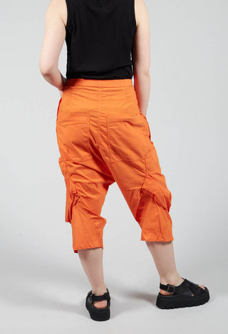 Short Drop Crotch Trousers With Side Pockets in Orange