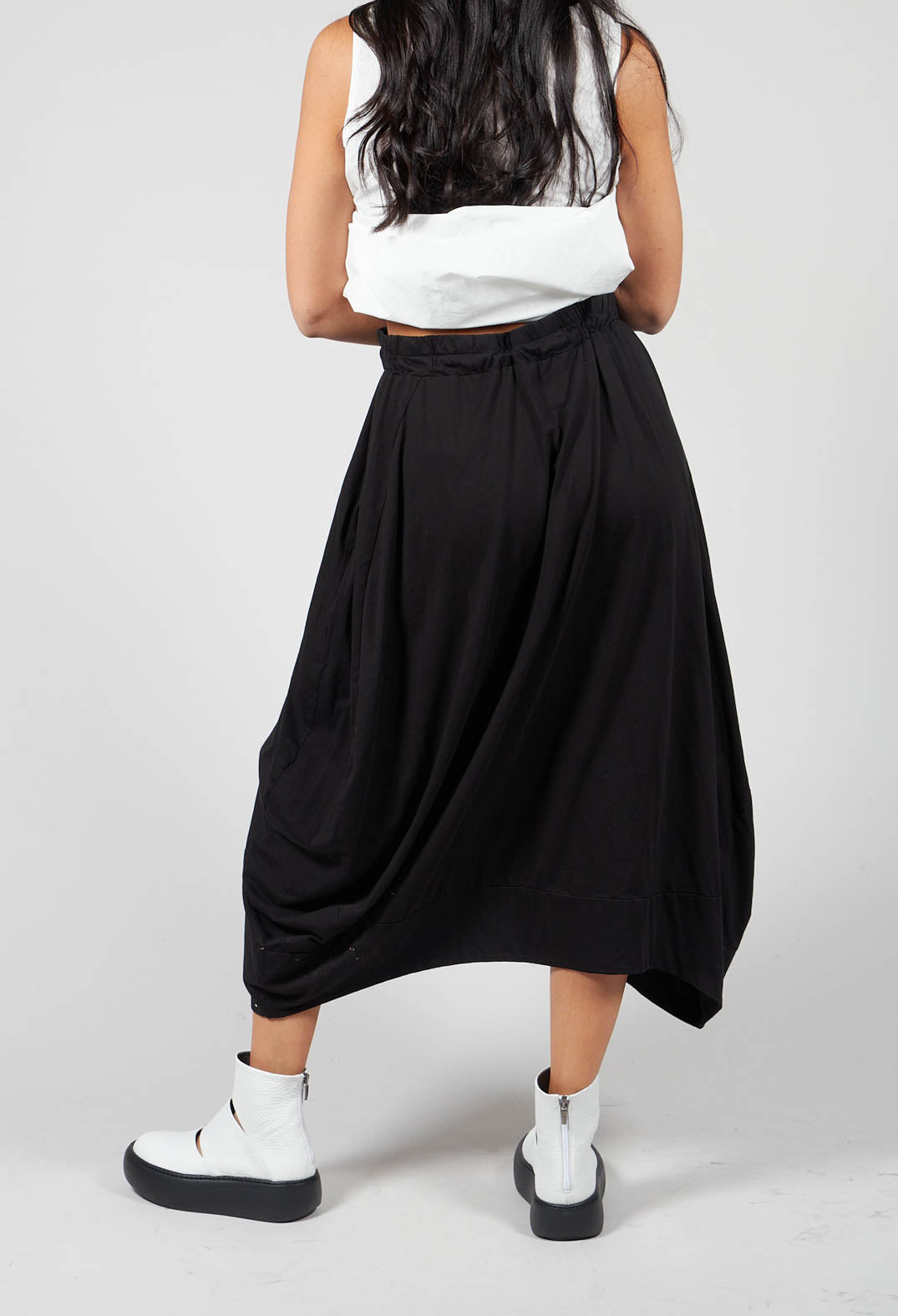 Elasticated Waist Skirt with Asymmetrical Hem In Black