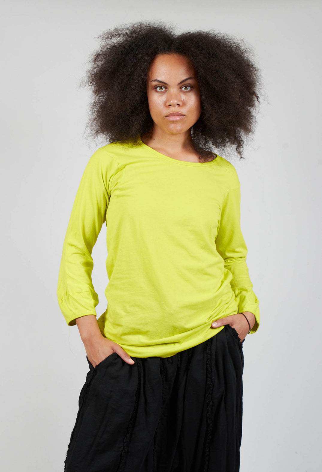 Round Neck Long Sleeved T Shirt with Bell Sleeves in Spring