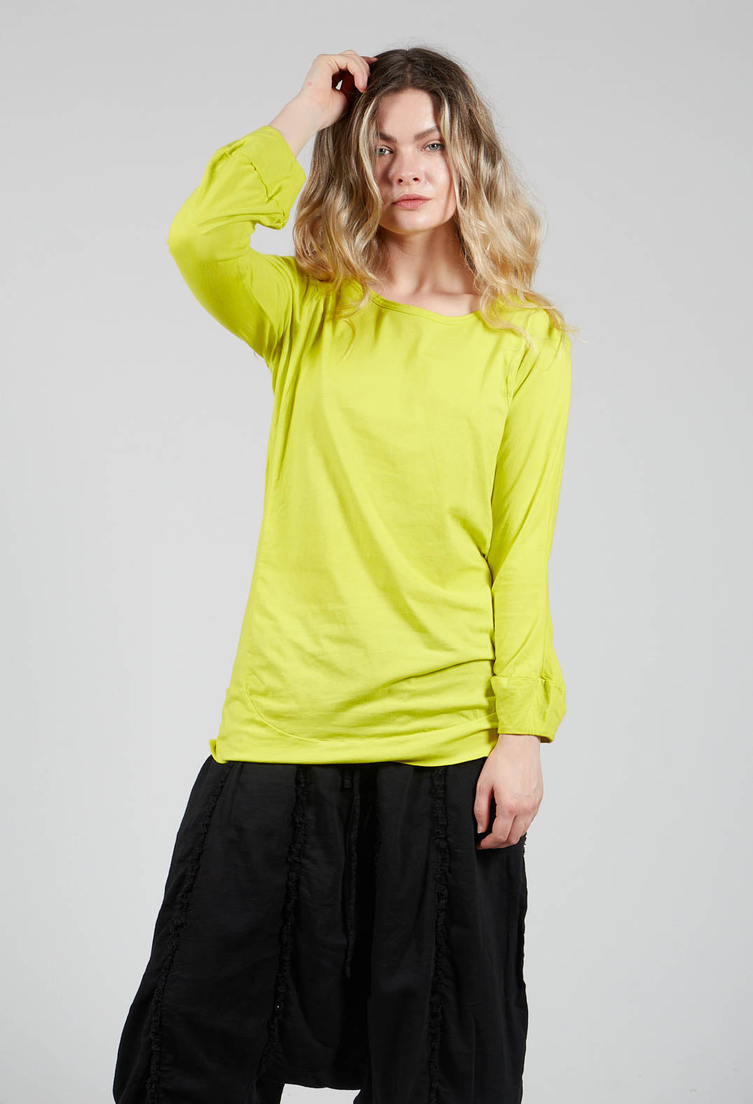 Round Neck Long Sleeved T Shirt with Bell Sleeves in Spring