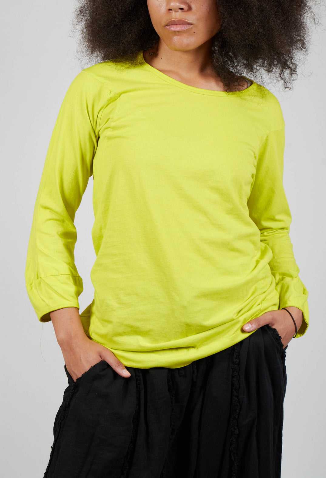 Round Neck Long Sleeved T Shirt with Bell Sleeves in Spring