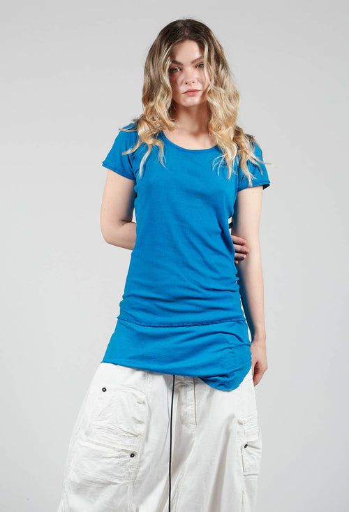 Round Neck Short Sleeved T Shirt with Skirt Panel in Blue