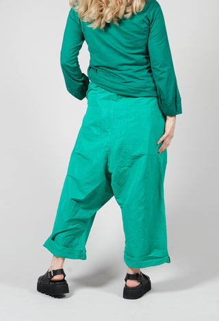 Wide Leg Drop Crotch Cropped Trousers in Green