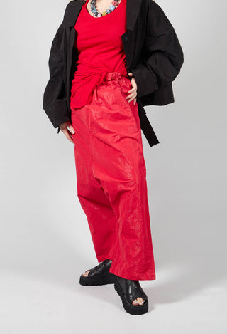 Wide Leg Drop Crotch Cropped Trousers in Red