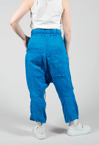 Linen Drop Crotch Trousers in Blue
