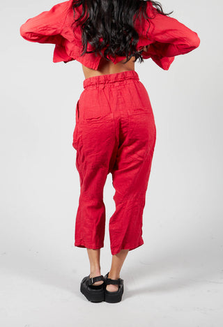 Linen Drop Crotch Trousers in Red