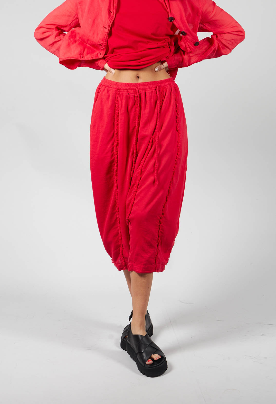 Loose Fit Drop Crotch Cropped Trousers in Red