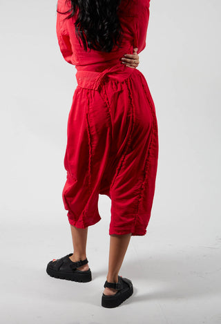 Loose Fit Drop Crotch Cropped Trousers in Red