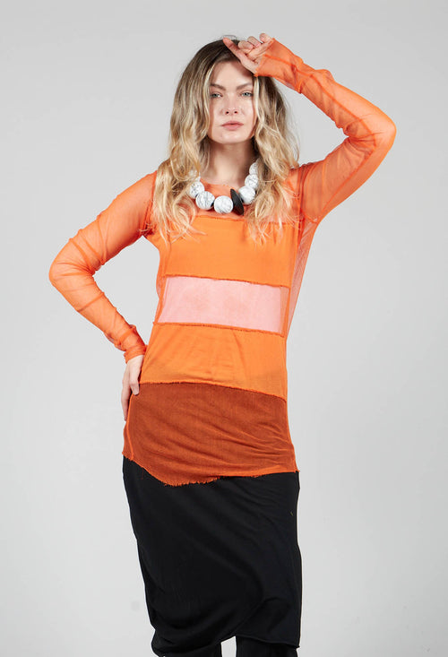 Long Sleeved Net Top with Cotton Bands in Orange