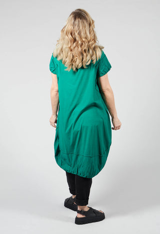 Short Sleeved Jersey Dress with Gathered Hem in Green