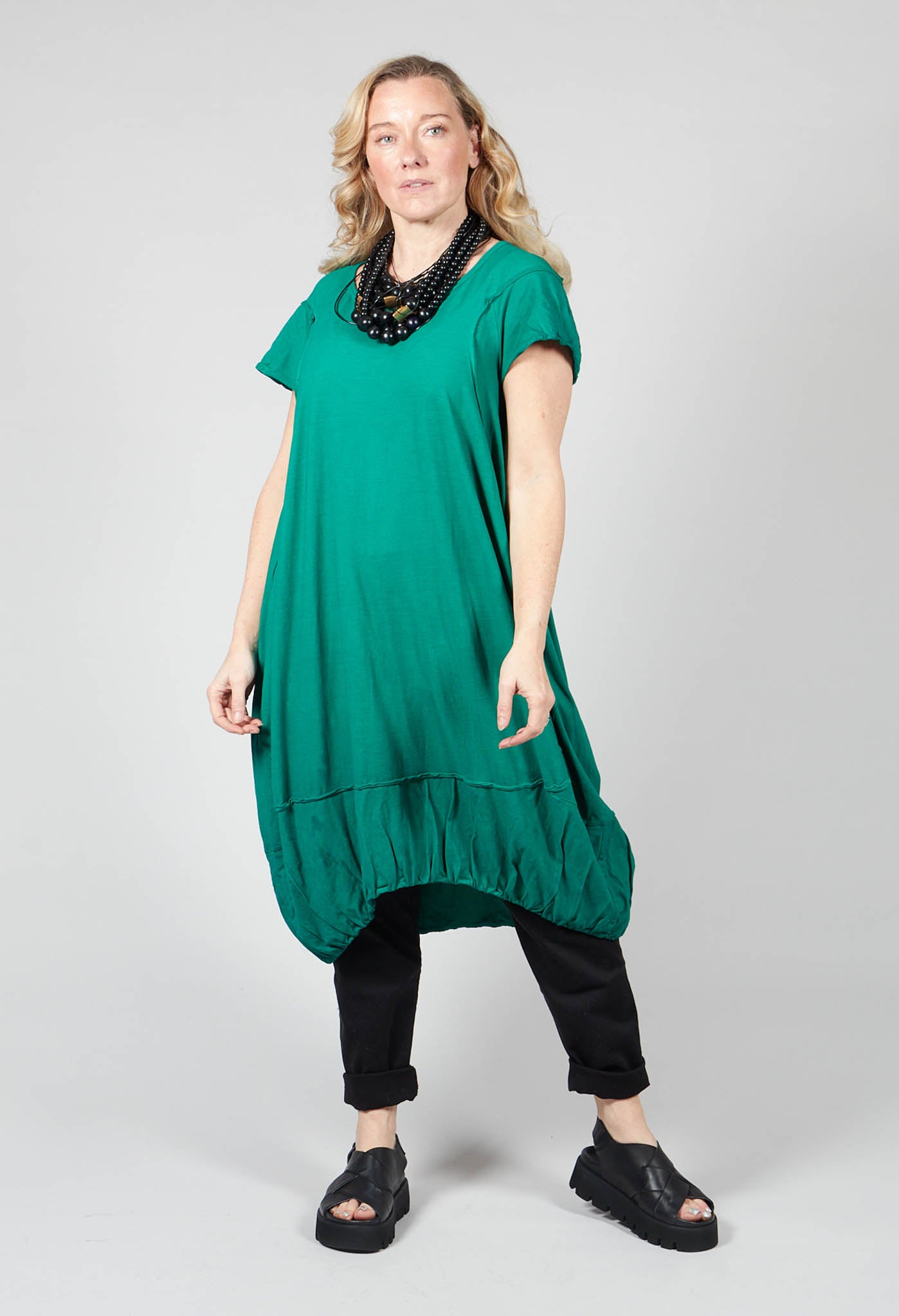 Rundholz Dip Green Gathered Hem Short Sleeved Jersey Dress Olivia May Rundholz Dip Green Gathered Hem Short Sleeved Jersey Dress Olivia May