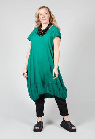 Short Sleeved Jersey Dress with Gathered Hem in Green