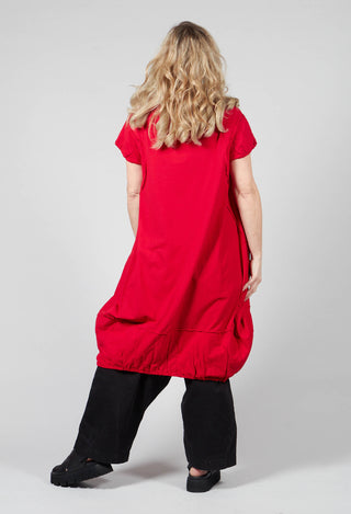Short Sleeved Jersey Dress with Gathered Hem in red