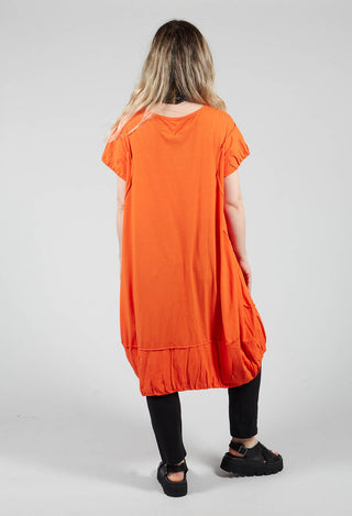 Short Sleeved Jersey Dress with Gathered Hem in Orange
