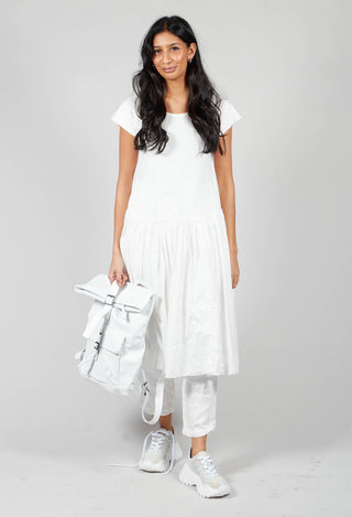 Short Sleeved Jersey Dress with Gathered Waist in Star White