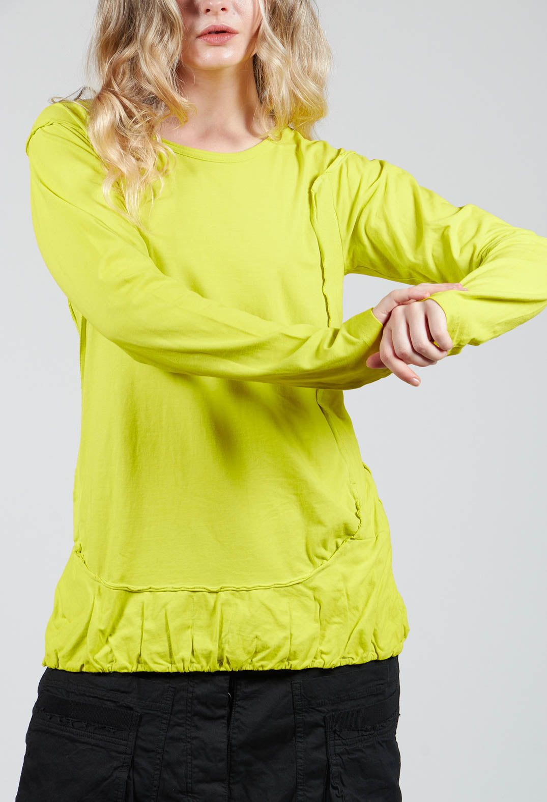 Long Sleeve Jersey T Shirt with Ruffle Hem in Spring