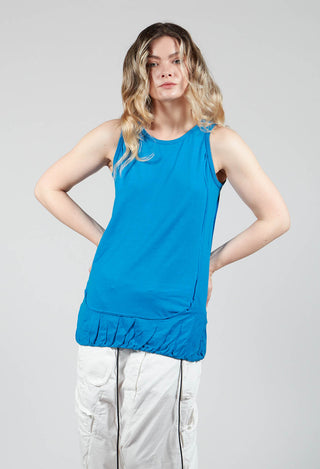 Sleeveless Jersey T Shirt wih Ruffle Hem in Blue