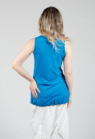 Sleeveless Jersey T Shirt wih Ruffle Hem in Blue