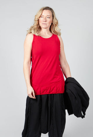 Sleeveless Jersey T Shirt wih Ruffle Hem in Red