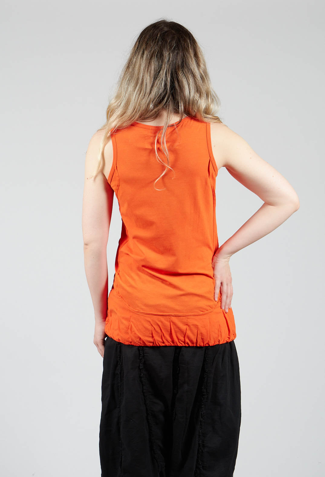 Sleeveless Jersey T Shirt wih Ruffle Hem in Orange
