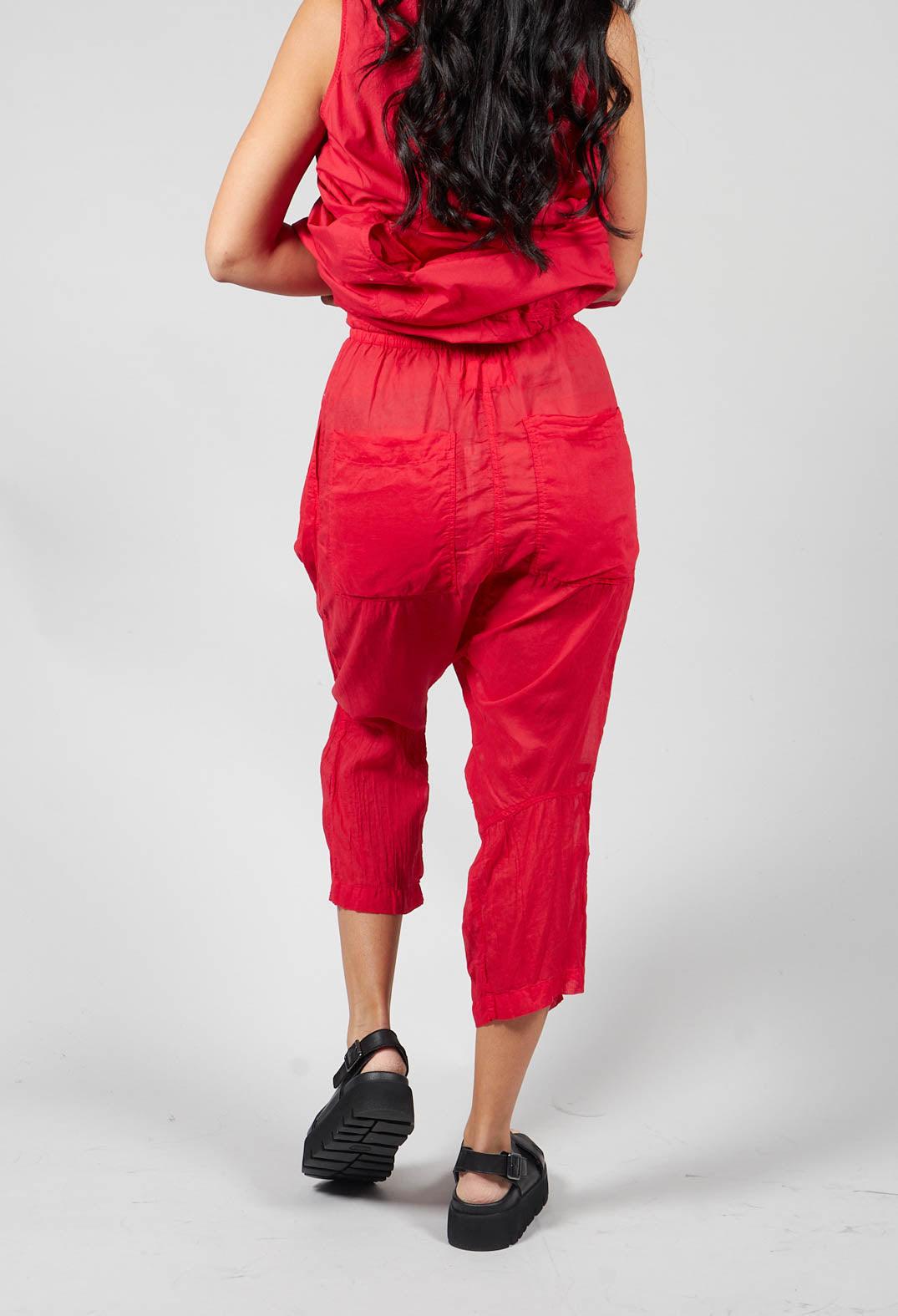 Cotton Drop Crotch Trousers with Button Fly in Red