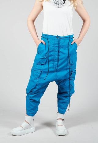 Drop Crotch Trousers with Side Pockets in Blue