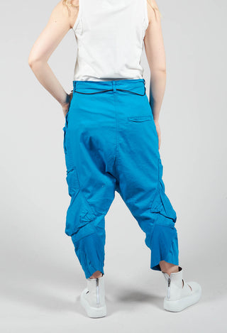 Drop Crotch Trousers with Side Pockets in Blue