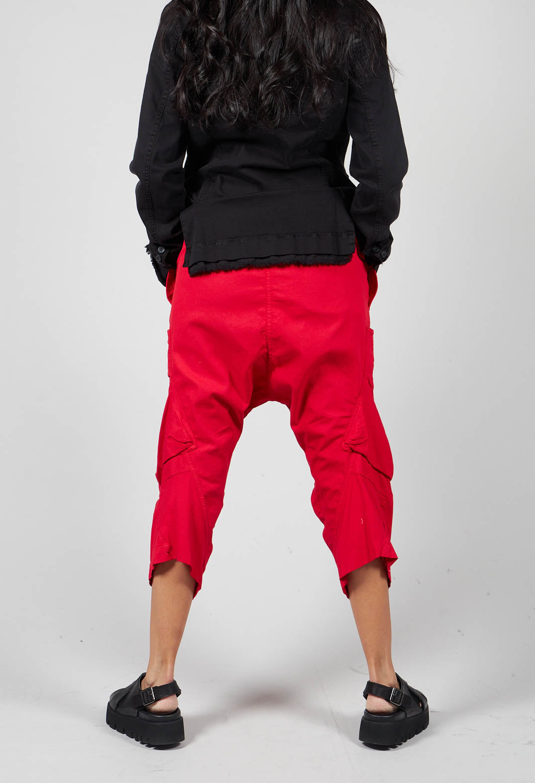 Drop Crotch Trousers with Side Pockets in Red