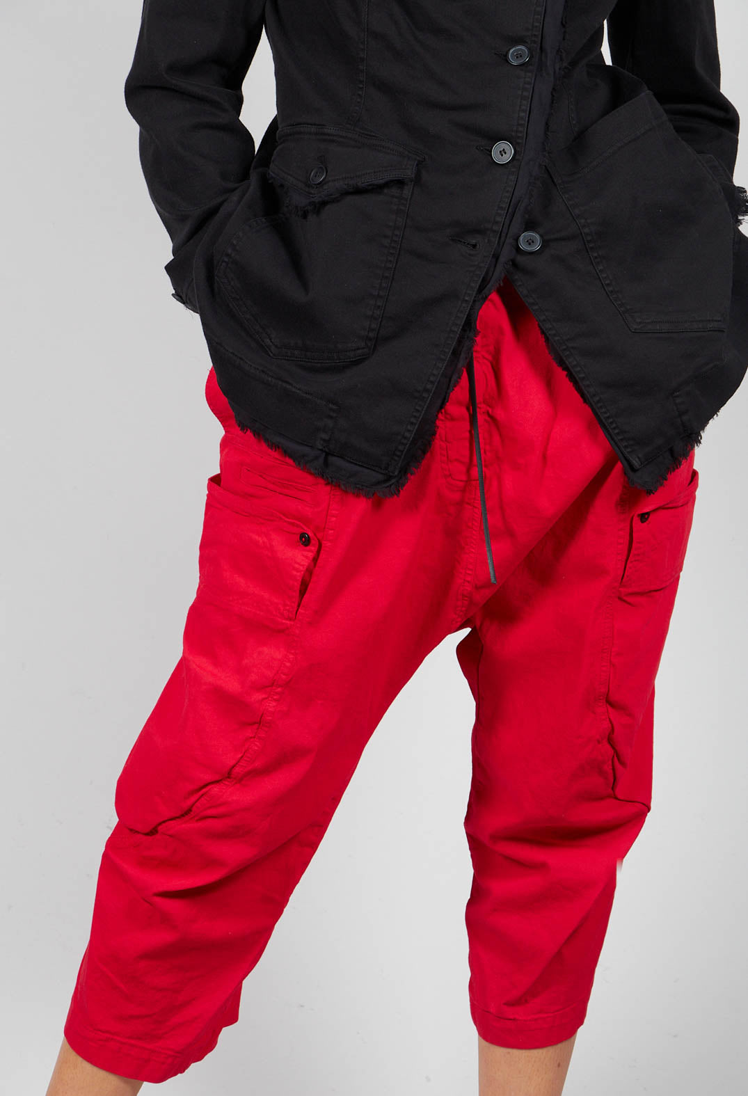 Drop Crotch Trousers with Side Pockets in Red