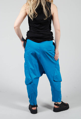 Long Leg Drop Crotch Trousers in Blue