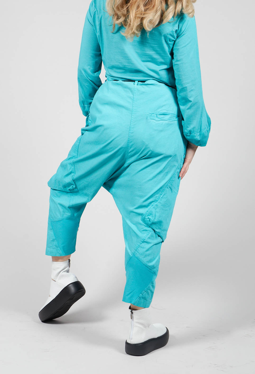 Long Leg Drop Crotch Trousers in Aqua