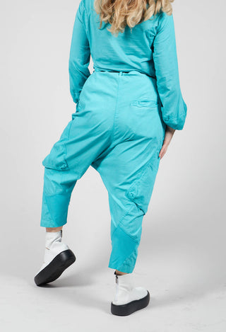 Long Leg Drop Crotch Trousers in Aqua