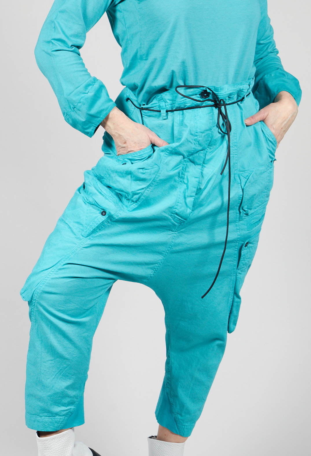 Long Leg Drop Crotch Trousers in Aqua