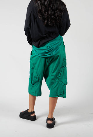Cropped Leg Drop Crotch Trousers in Green