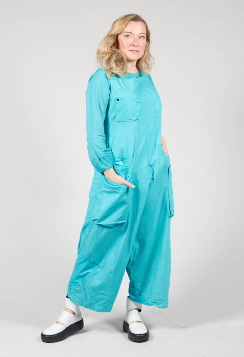 Sleeveless Drop Crotch Overalls in Aqua