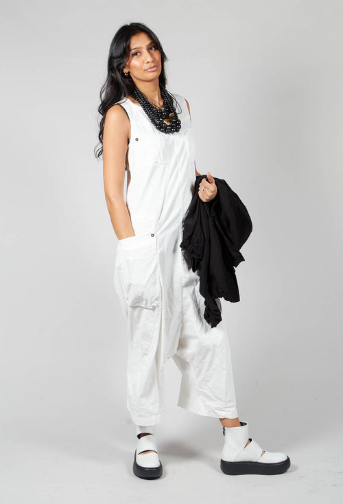 Sleeveless Drop Crotch Overalls in Star White