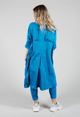 Loose Fit Wide Neck Dress with Large Pockets in Blue