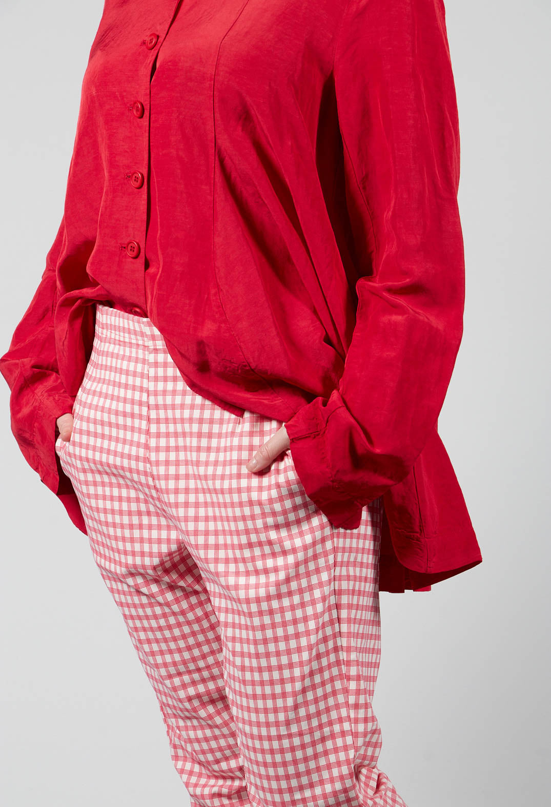 Skinny Fit Trousers with Pockets in Cherry Check