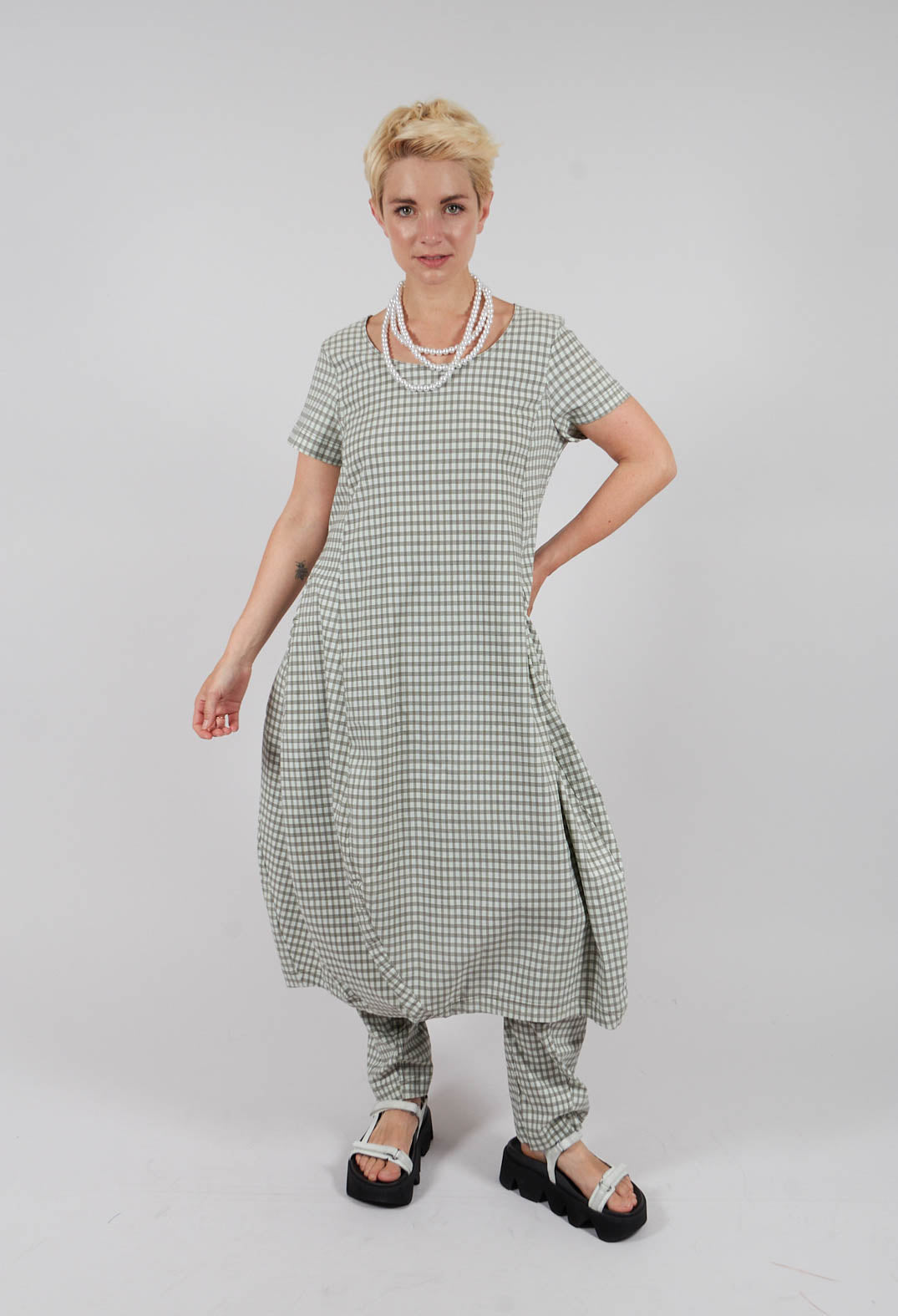 Trousers with Front Overlay in Olive Check