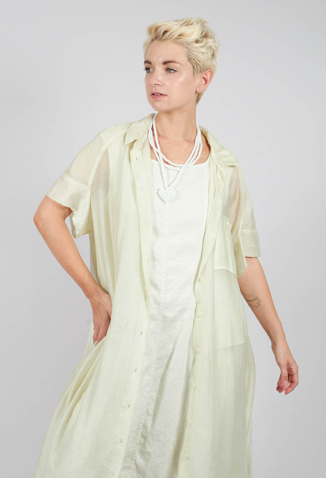 Sheer Shirt Dress in Pearl
