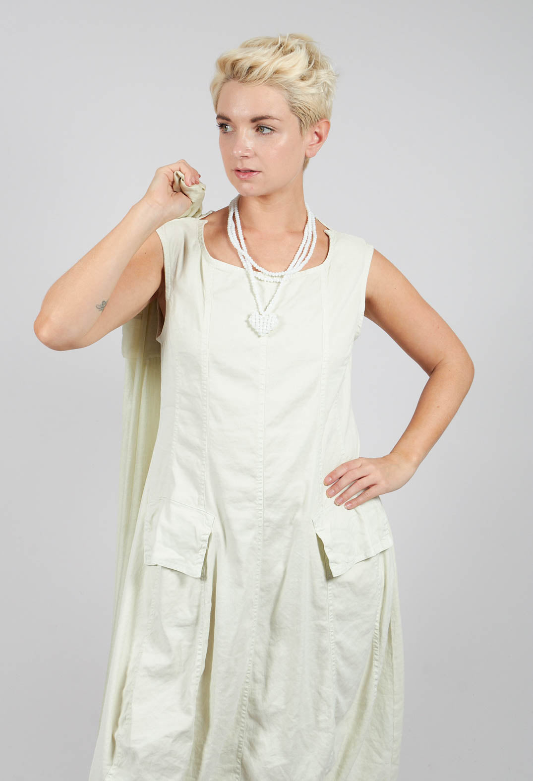 Sleeveless Utility Dress in Pearl
