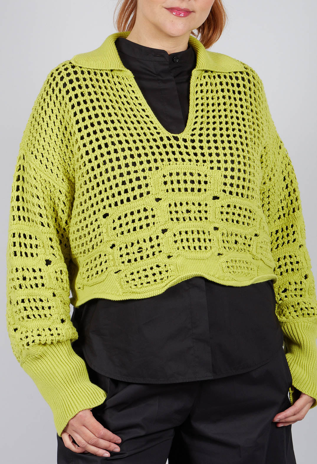 Knitted Polo Top in Limelight