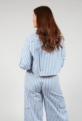 behind shot of striped cropped shirt in blue