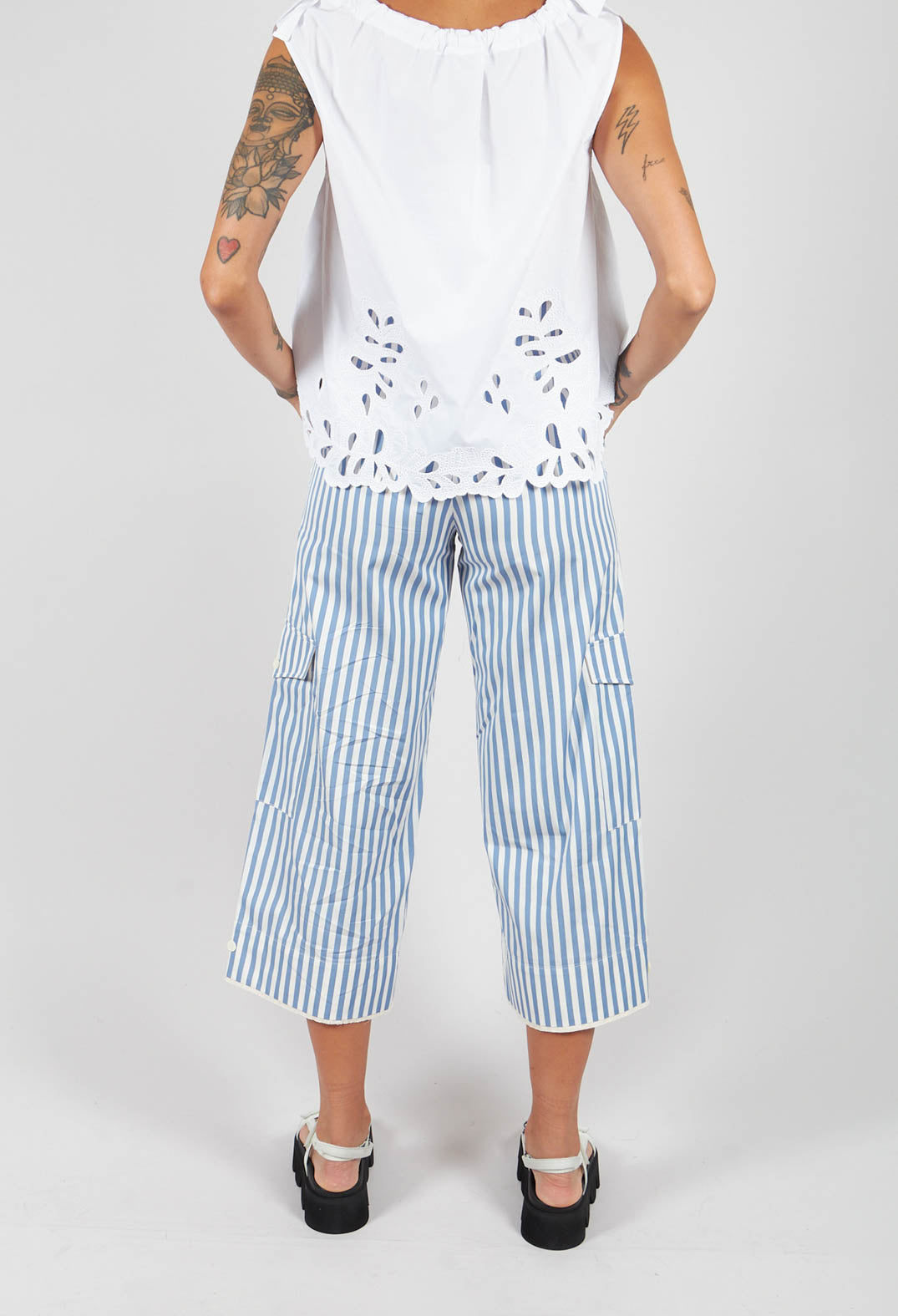 Striped Wide Leg Trousers in Hokusai Blue