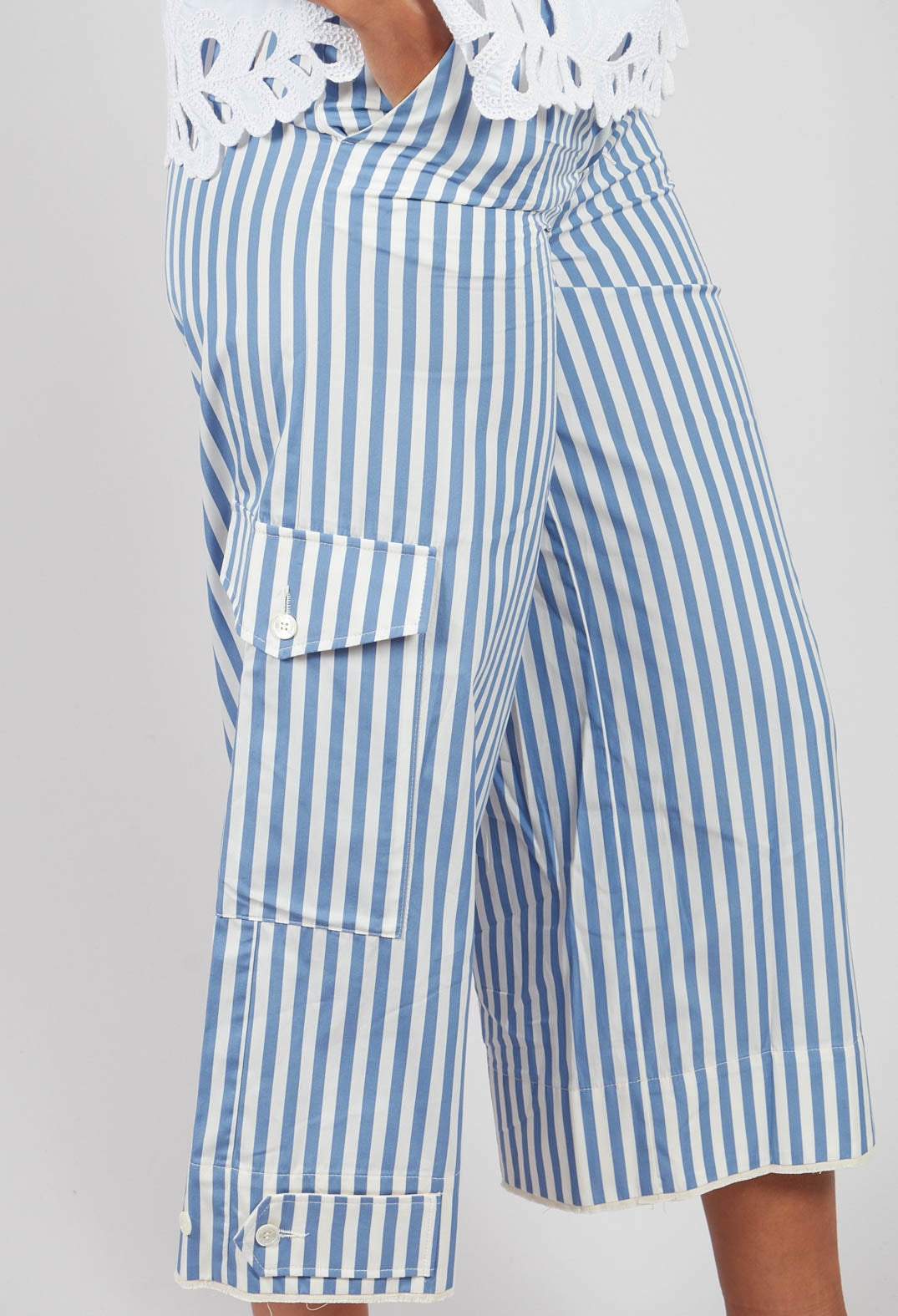 Striped Wide Leg Trousers in Hokusai Blue