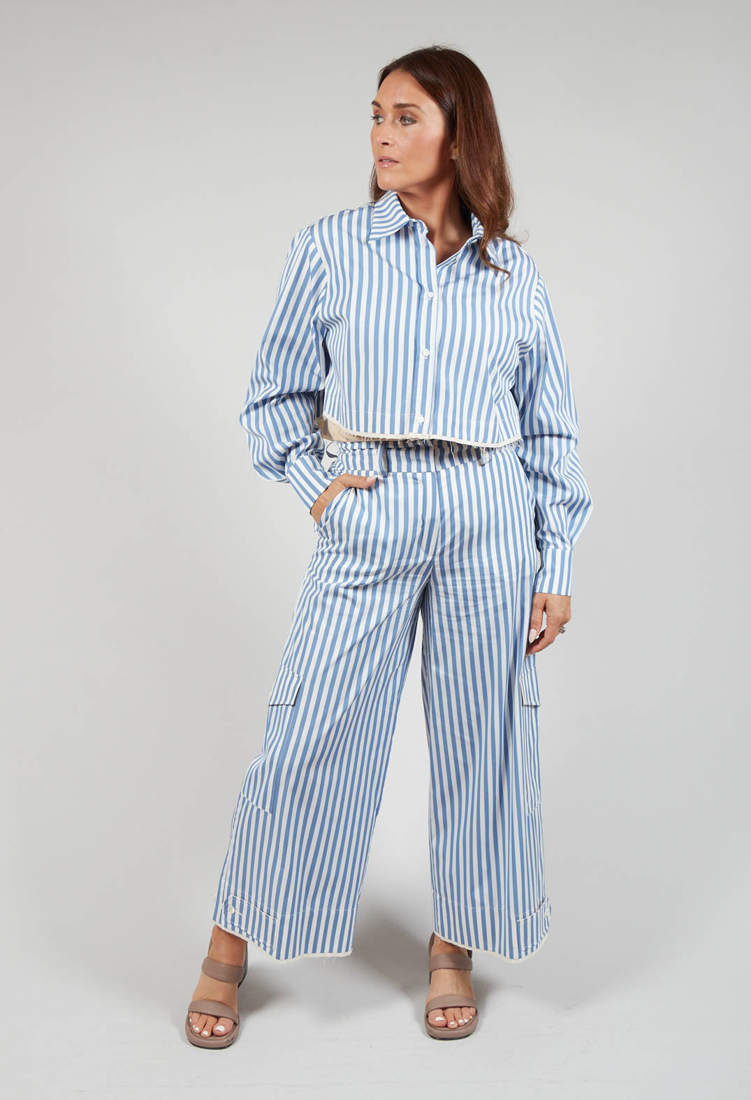 Ladies striped wide deals leg trousers