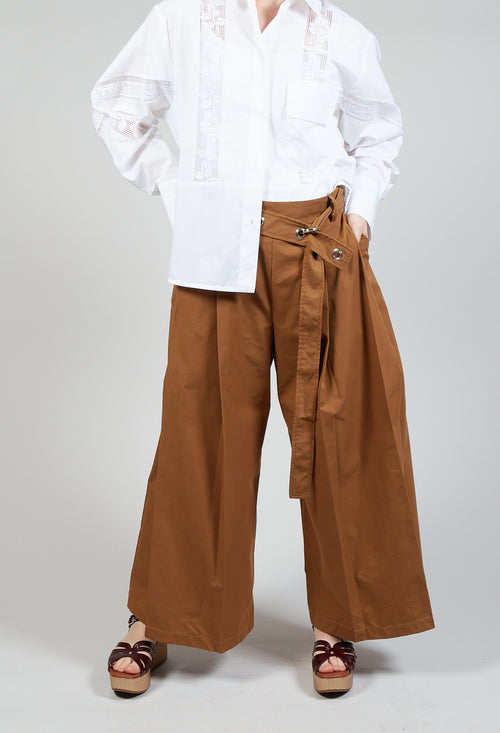 Pleated Wide Leg Trousers in Tan Brown